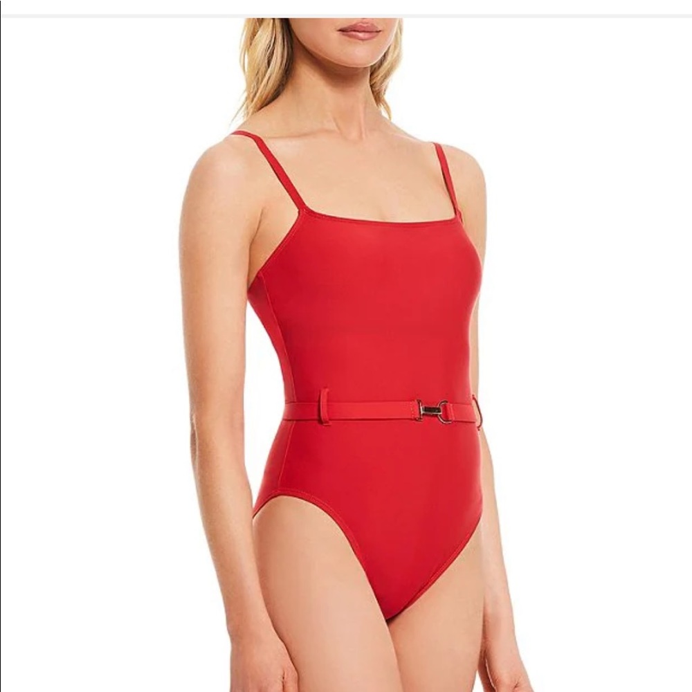 NWT Antonio Melani Solid Belted One Piece Swimsuit